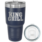 Laser etched navy 30 oz vacuum insulated tumbler with 'King of the Grill' design