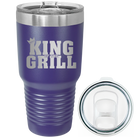 Laser etched purple 30 oz vacuum insulated tumbler with 'King of the Grill' design