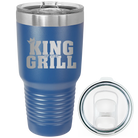 Laser etched royal blue 30 oz vacuum insulated tumbler with 'King of the Grill' design