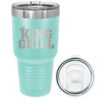 Laser etched teal 30 oz vacuum insulated tumbler with 'King of the Grill' design