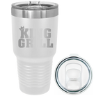 Laser etched white 30 oz vacuum insulated tumbler with 'King of the Grill' design