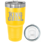 Laser etched yellow 30 oz vacuum insulated tumbler with 'King of the Grill' design