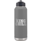 Laser etched dark gray 32 oz vacuum insulated water bottle with 'King of the Grill' design