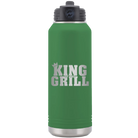 Laser etched green 32 oz vacuum insulated water bottle with 'King of the Grill' design