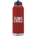 Laser etched maroon 32 oz vacuum insulated water bottle with 'King of the Grill' design