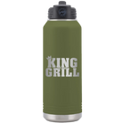 Laser etched olive green 32 oz vacuum insulated water bottle with 'King of the Grill' design