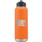 Laser etched orange 32 oz vacuum insulated water bottle with 'King of the Grill' design