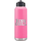 Laser etched pink 32 oz vacuum insulated water bottle with 'King of the Grill' design
