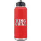 Laser etched red 32 oz vacuum insulated water bottle with 'King of the Grill' design