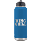 Laser etched royal blue 32 oz vacuum insulated water bottle with 'King of the Grill' design