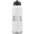 Laser etched white 32 oz vacuum insulated water bottle with 'King of the Grill' design