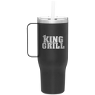 Personalized black 40 oz vacuum insulated tumbler mug with 'King of the Grill' design