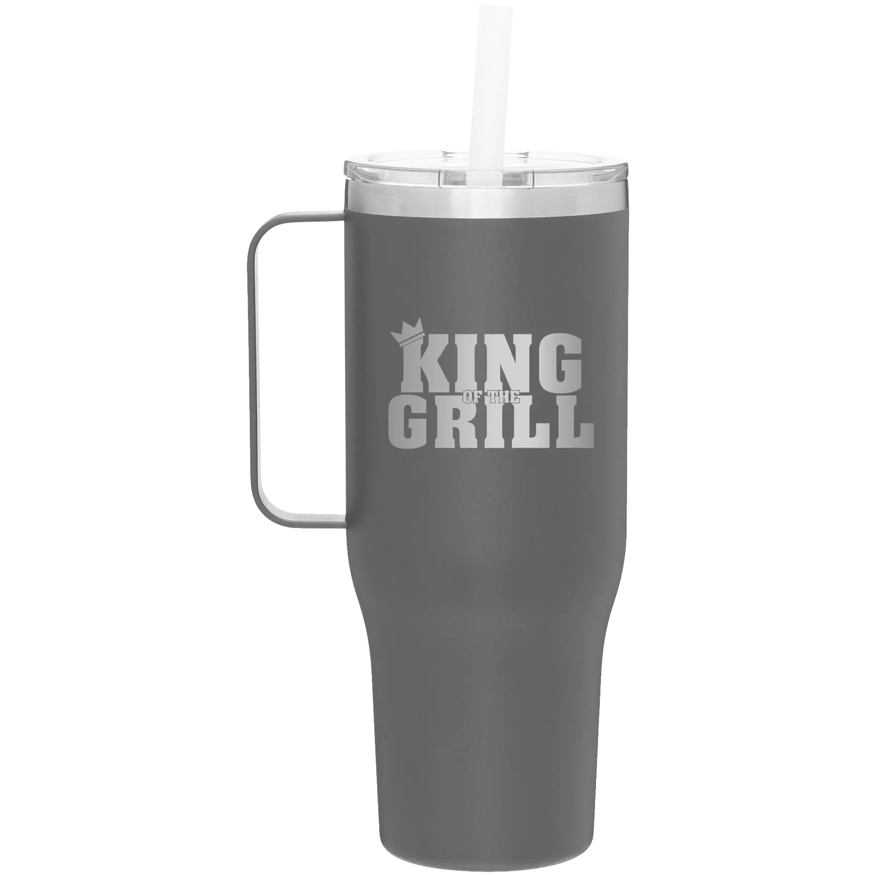 Personalized slate 40 oz vacuum insulated tumbler mug with 'King of the Grill' design