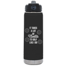 Laser etched black 20 oz vacuum insulated water bottle with 'Lots of Balls' design