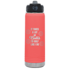 Laser etched coral 20 oz vacuum insulated water bottle with 'Lots of Balls' design