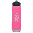 Laser etched pink 20 oz vacuum insulated water bottle with 'Lots of Balls' design