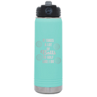 Laser etched teal 20 oz vacuum insulated water bottle with 'Lots of Balls' design