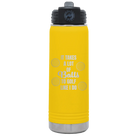 Laser etched yellow 20 oz vacuum insulated water bottle with 'Lots of Balls' design