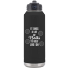 Laser etched black 32 oz vacuum insulated water bottle with 'Lots of Balls' design