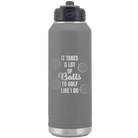 Laser etched dark gray 32 oz vacuum insulated water bottle with 'Lots of Balls' design