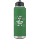 Laser etched green 32 oz vacuum insulated water bottle with 'Lots of Balls' design