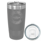Laser etched dark gray 20 oz vacuum insulated tumbler with 'Man Myth Legend' design
