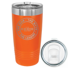 Laser etched orange 20 oz vacuum insulated tumbler with 'Man Myth Legend' design