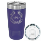 Laser etched purple 20 oz vacuum insulated tumbler with 'Man Myth Legend' design