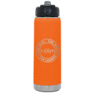 Laser etched orange 20 oz vacuum insulated water bottle with 'Man Myth Legend' design