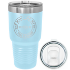 Laser etched light blue 30 oz vacuum insulated tumbler with 'Man Myth Legend' design