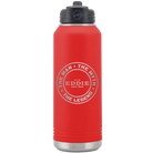 Laser etched red 32 oz vacuum insulated water bottle with 'Man Myth Legend' design