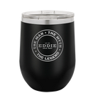 Personalized black 12 oz vacuum insulated wine cup with etched 'Man Myth Legend' design