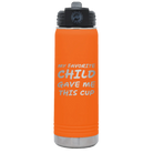 Laser etched orange 20 oz vacuum insulated water bottle with 'My favorite Child' design