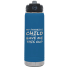 Laser etched royal blue 20 oz vacuum insulated water bottle with 'My favorite Child' design