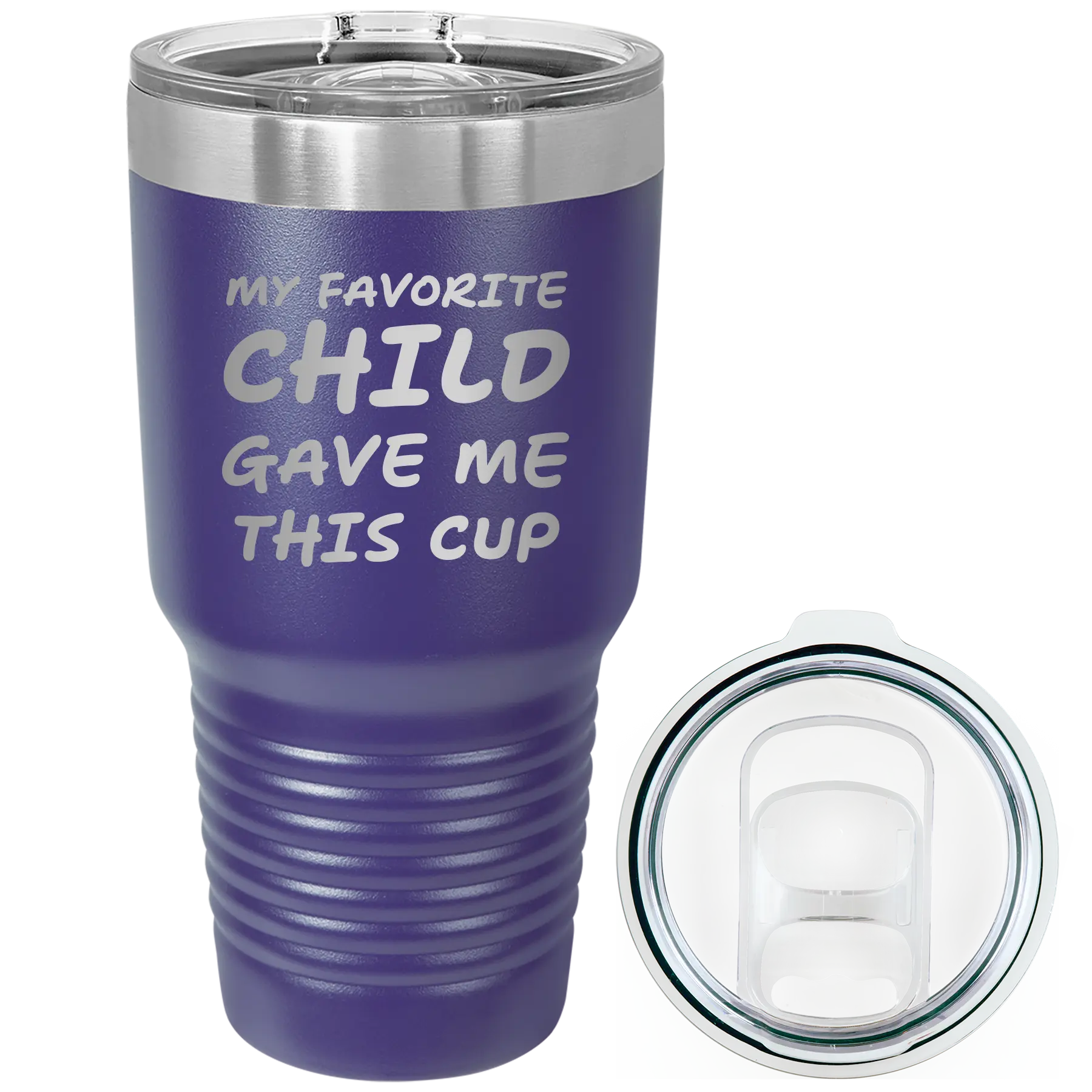 Laser etched purple 30 oz vacuum insulated tumbler with 'My favorite Child' design
