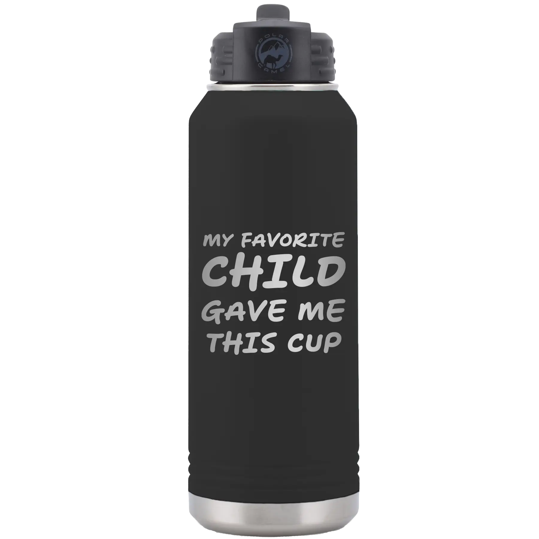 Laser etched black 32 oz vacuum insulated water bottle with 'My favorite Child' design