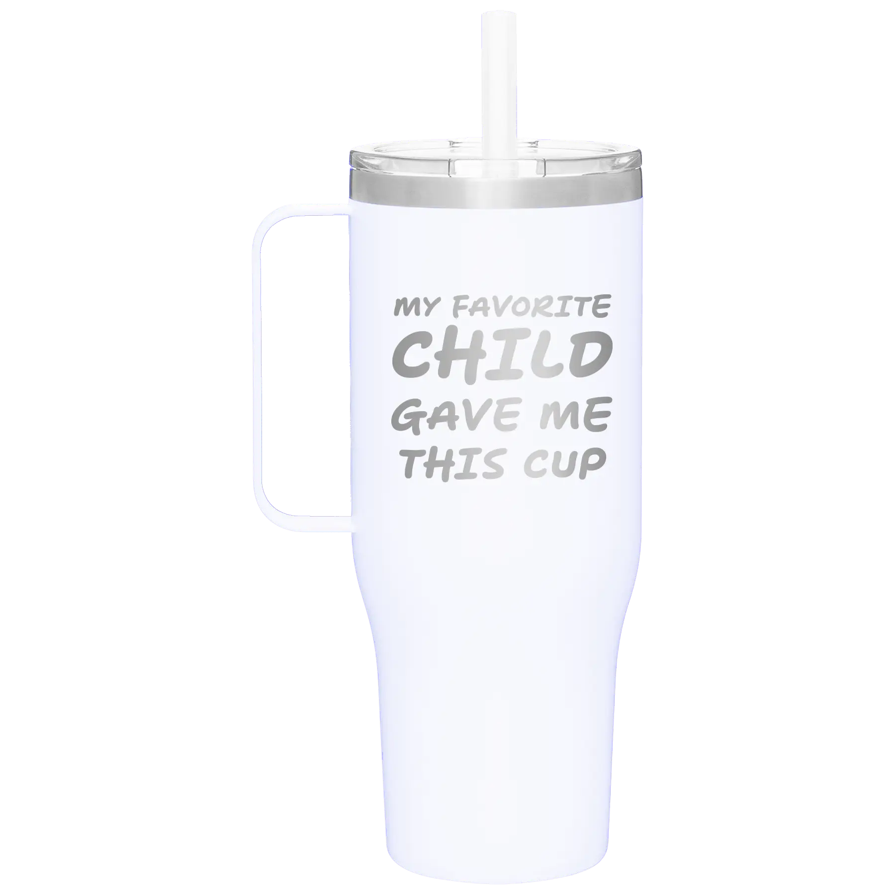 Personalized white 40 oz vacuum insulated tumbler mug with 'My favorite Child' design