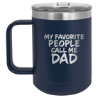 Personalized navy 15 oz vacuum insulated coffee mug with etched 'My favorite People' design