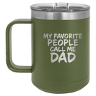 Personalized olive green 15 oz vacuum insulated coffee mug with etched 'My favorite People' design