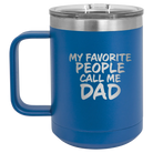 Personalized royal blue 15 oz vacuum insulated coffee mug with etched 'My favorite People' design