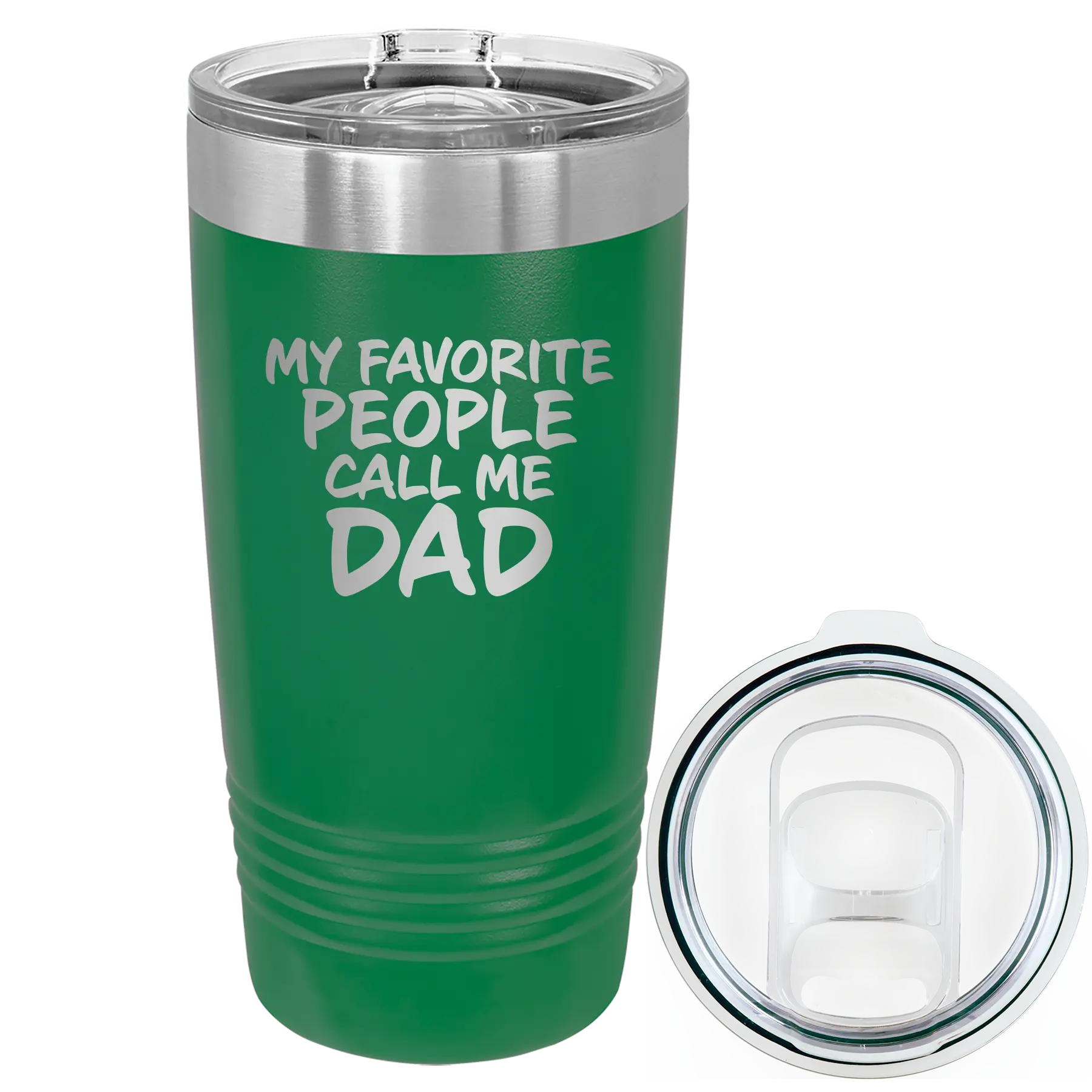 Laser etched green 20 oz vacuum insulated tumbler with 'My favorite People' design