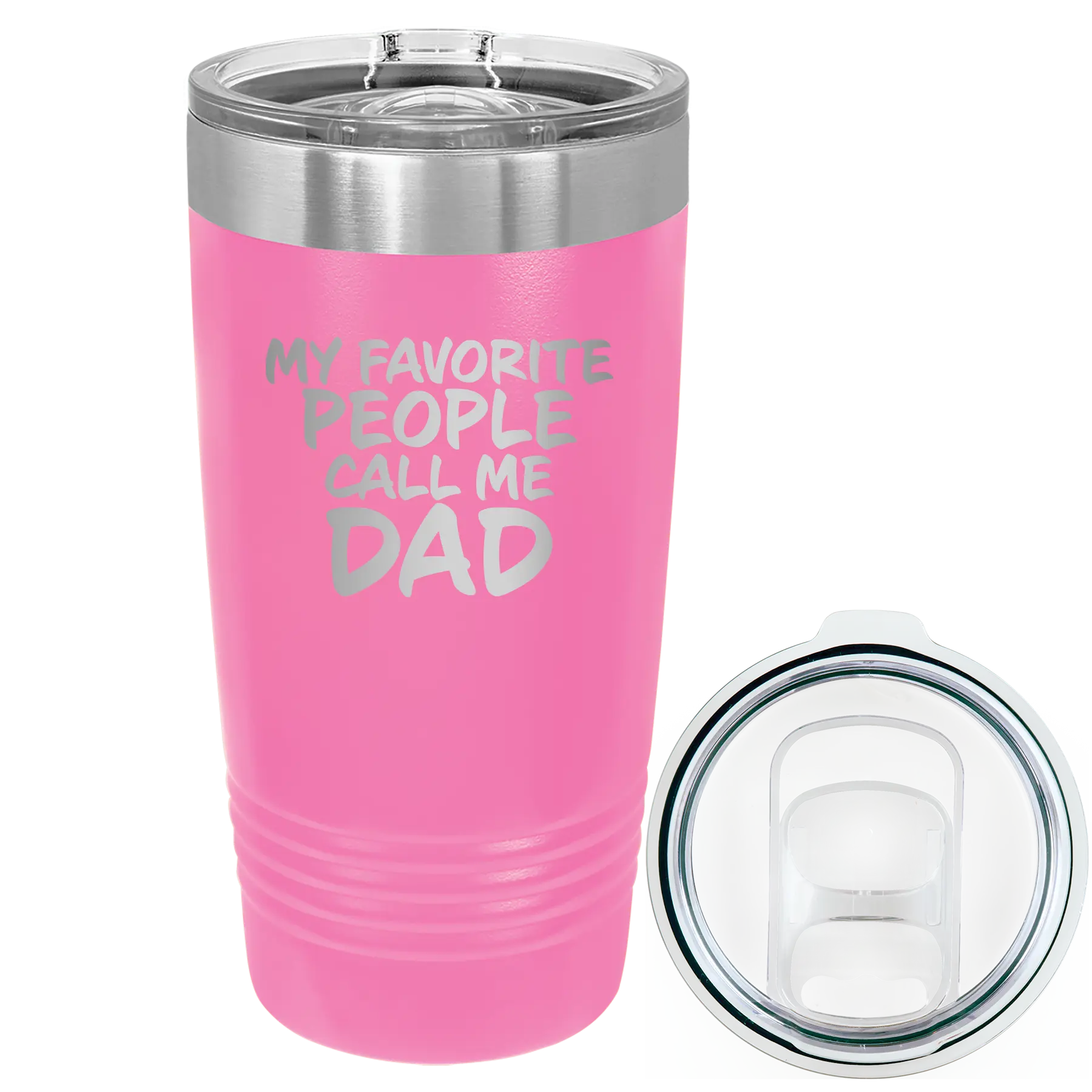 Laser etched pink 20 oz vacuum insulated tumbler with 'My favorite People' design