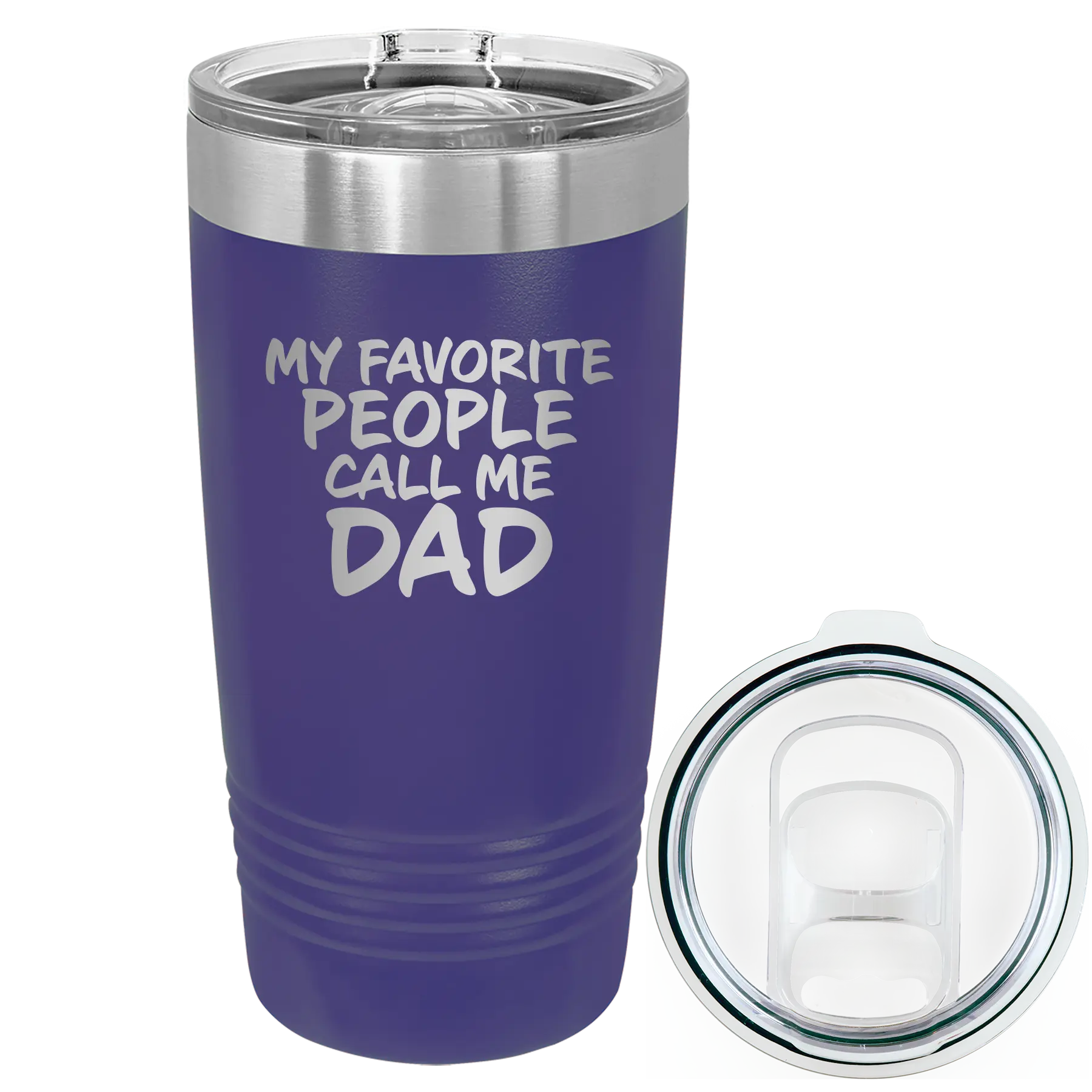 Laser etched purple 20 oz vacuum insulated tumbler with 'My favorite People' design