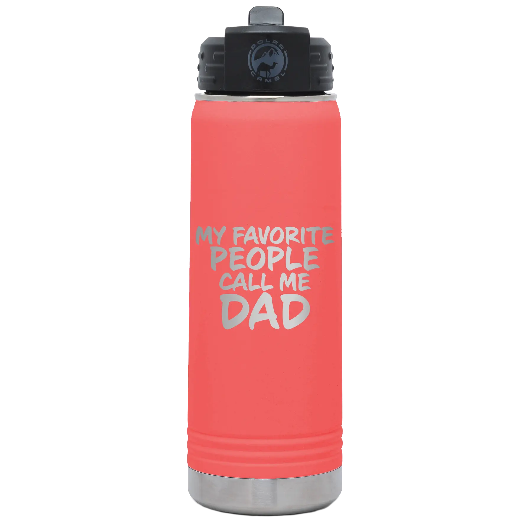 Laser etched coral 20 oz vacuum insulated water bottle with 'My favorite People' design