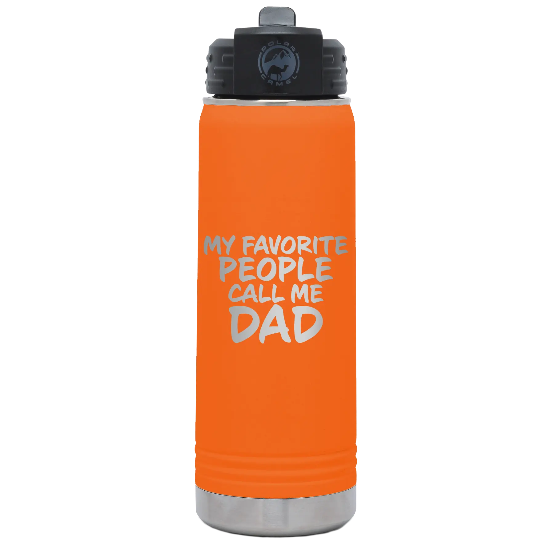 Laser etched orange 20 oz vacuum insulated water bottle with 'My favorite People' design