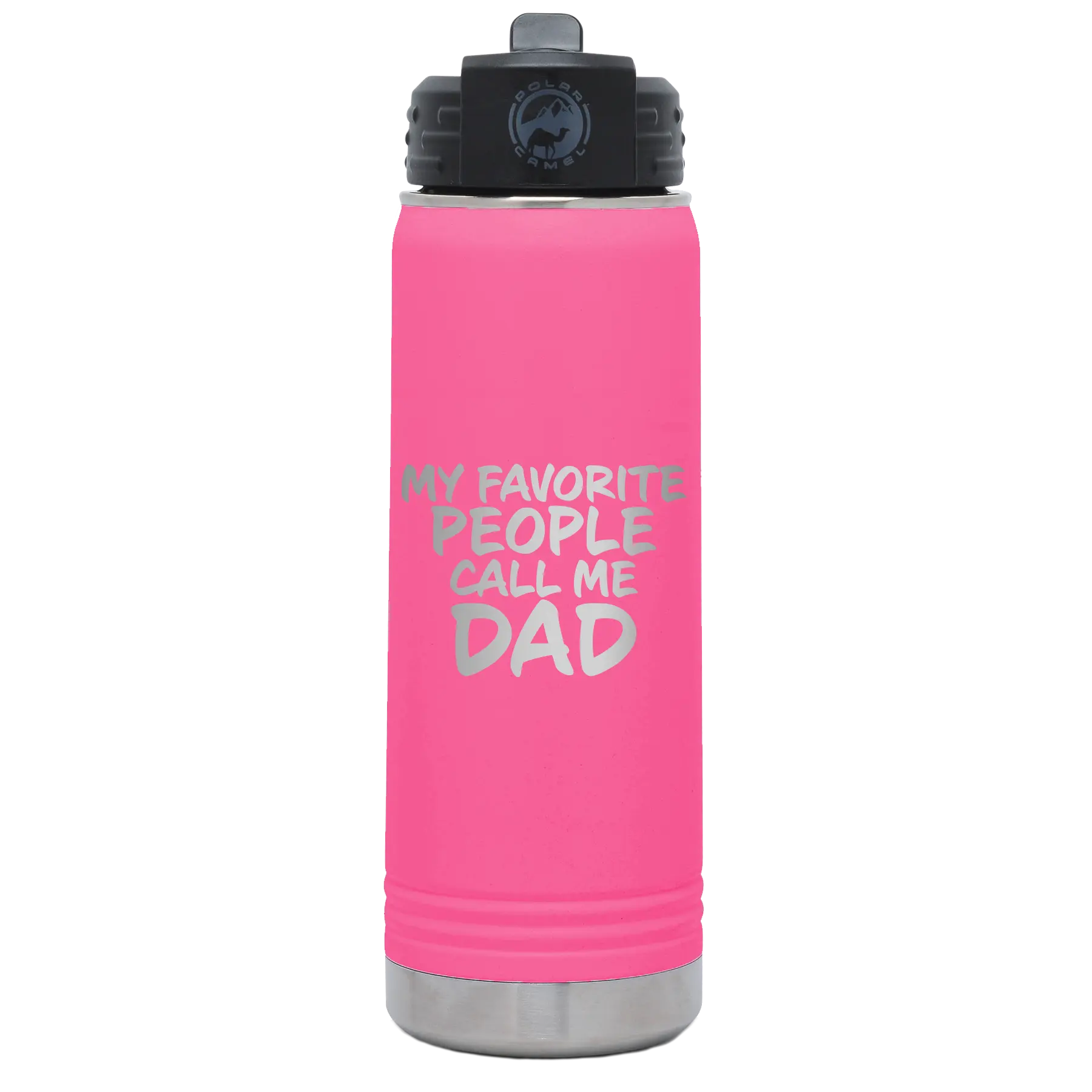 Laser etched pink 20 oz vacuum insulated water bottle with 'My favorite People' design