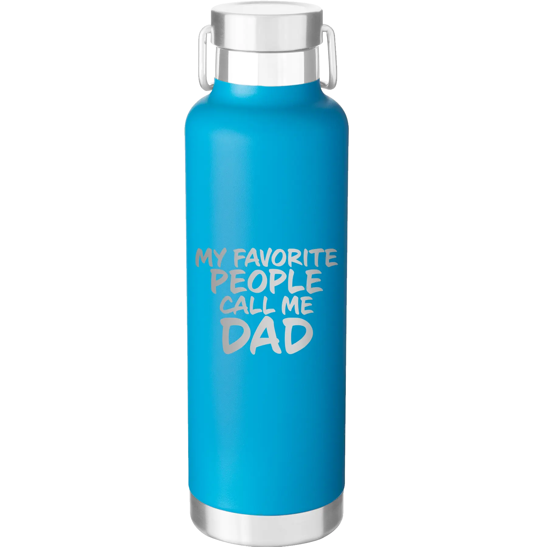 Laser etched aqua 24 oz vacuum insulated water bottle with 'My favorite People' design