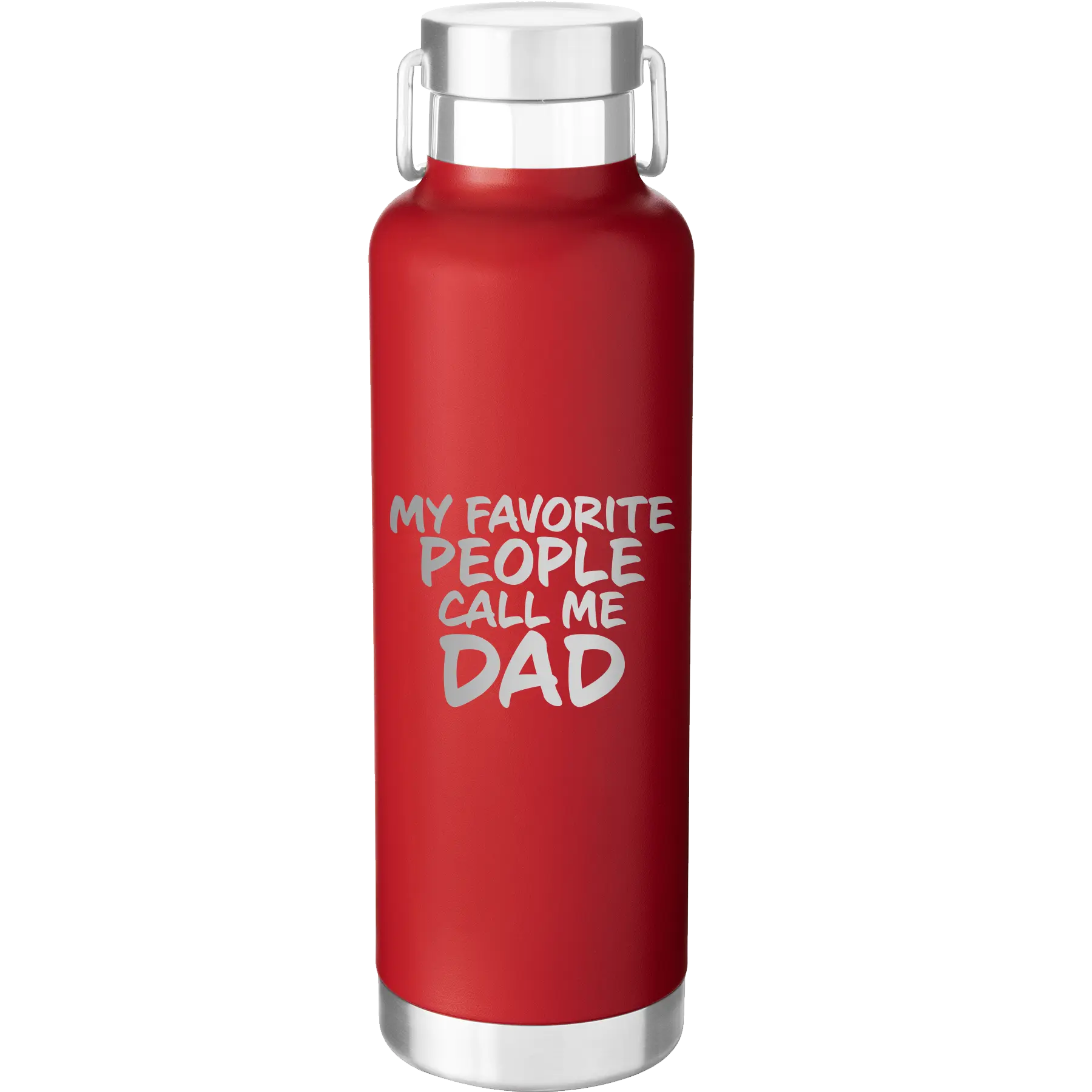 Laser etched red 24 oz vacuum insulated water bottle with 'My favorite People' design