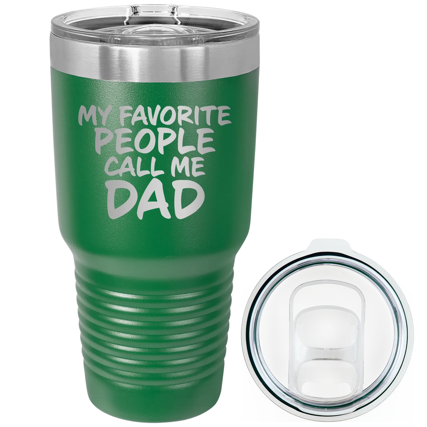 Laser etched green 30 oz vacuum insulated tumbler with 'My favorite People' design