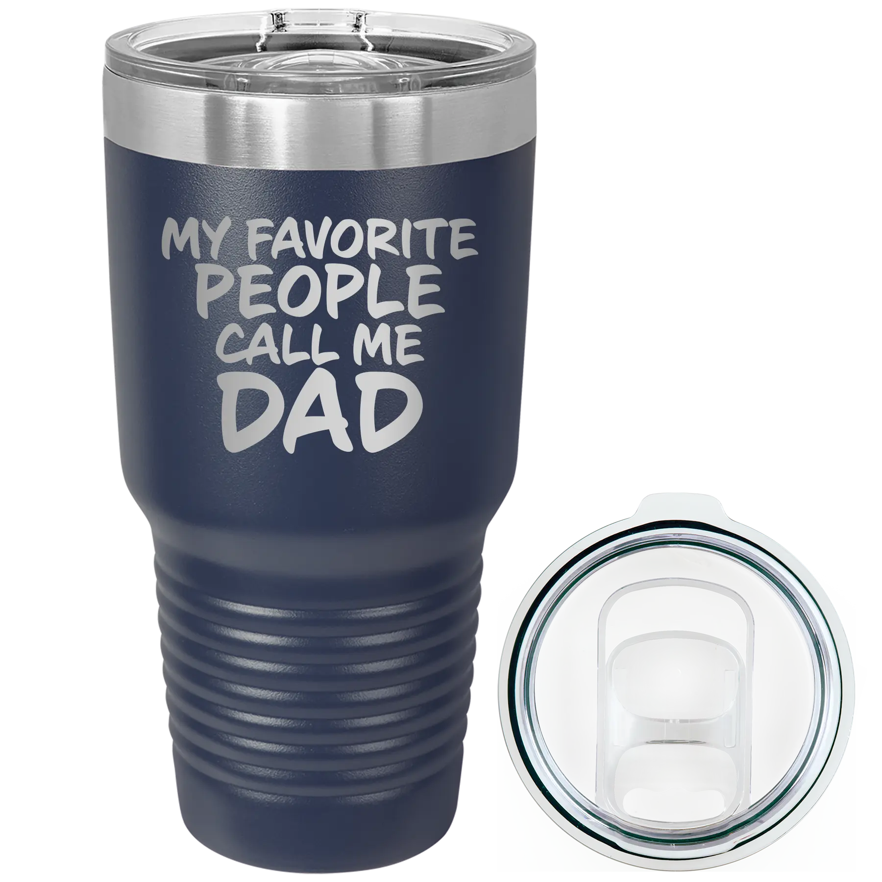 Laser etched navy 30 oz vacuum insulated tumbler with 'My favorite People' design